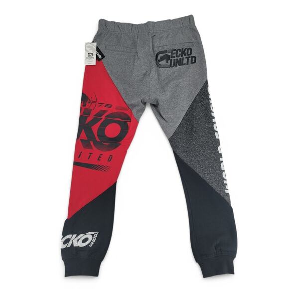Ecko Unltd. Joggers Mens M True Red Gray Black Colorblock Graphic Sweatpants NEW - Picture 3 of 9